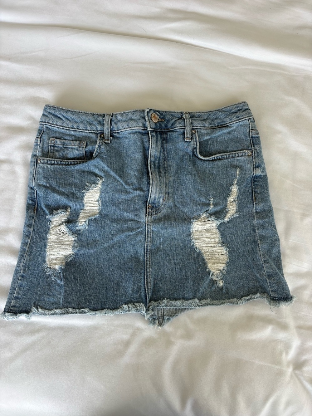 Forever 21 Light Blue Distressed Denim Mini Skirt